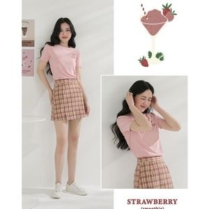 pink strawberry smoothie embroidery tee
